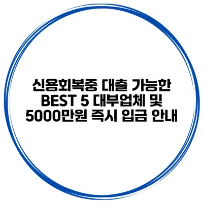 신용회복중 대출 가능한 BEST 5 대부업체 및 5000만원 즉시 입금 안내